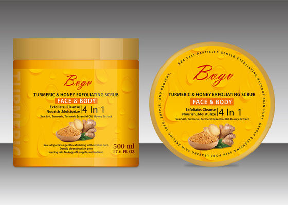 O corpo Exfoliating de sal do mar do gel do chuveiro do óleo essencial da cúrcuma esfrega amarelo